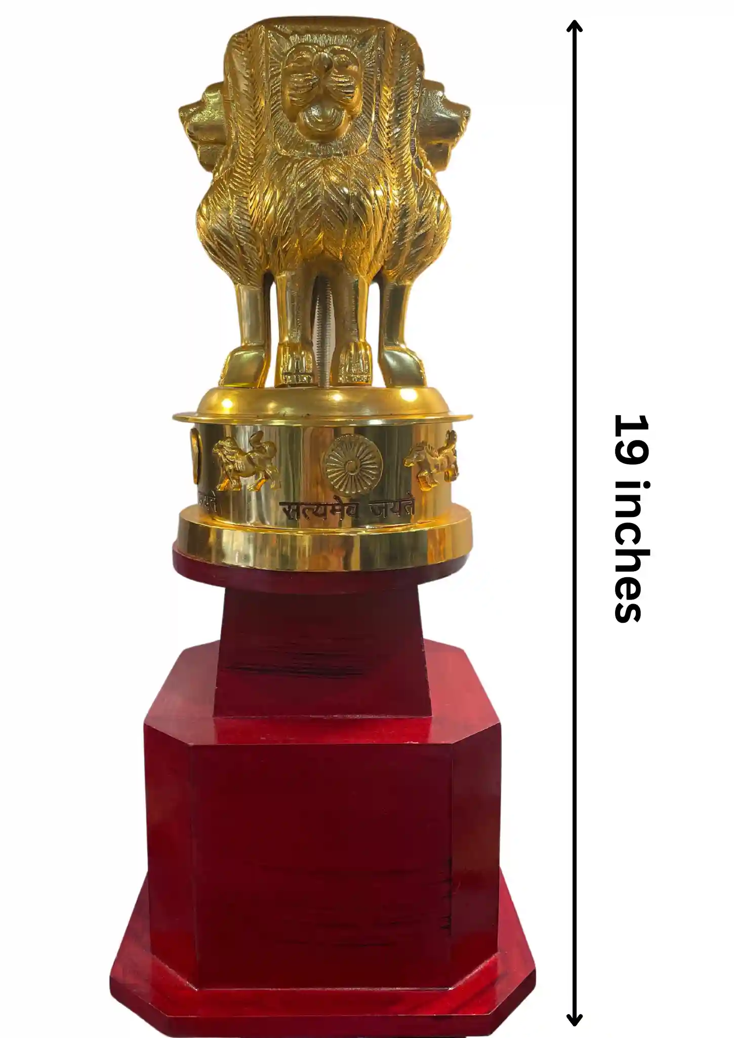 Ashoka Stambh (Brass) with Wooden Stand - 19 inches